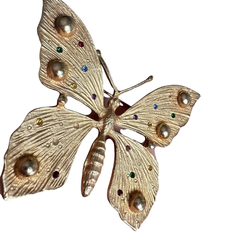 Vintage Goldtoned Tara Butterfly Statement Pin Brooch Jewelry Rhinestone